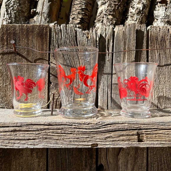 Libby Red Rooster Vintage Set of Chicken Juice Glasses Red Rooster & Cherry Cups - Picture 8 of 12